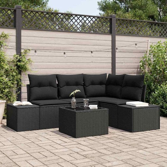 Gartensofa-set 4 pcs Schwarz Poly-Rattan