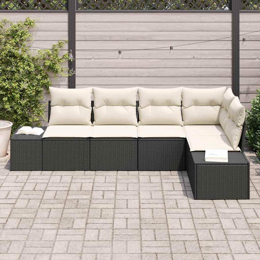 Gartensofa-set 5 pcs Schwarz Poly-Rattan