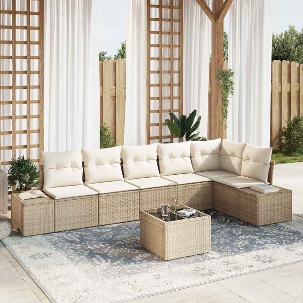 Gartensofa-set mit Kissen 6 pcs Schwarz und Creme Poly-Rattan
