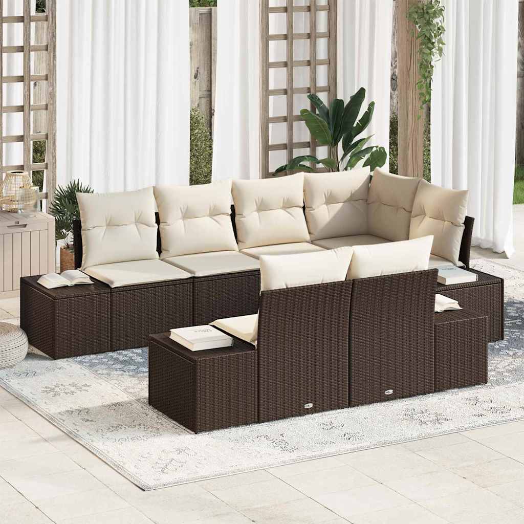 Gartensofa-set mit Kissen 7 pcs Schwarz und Creme Poly-Rattan