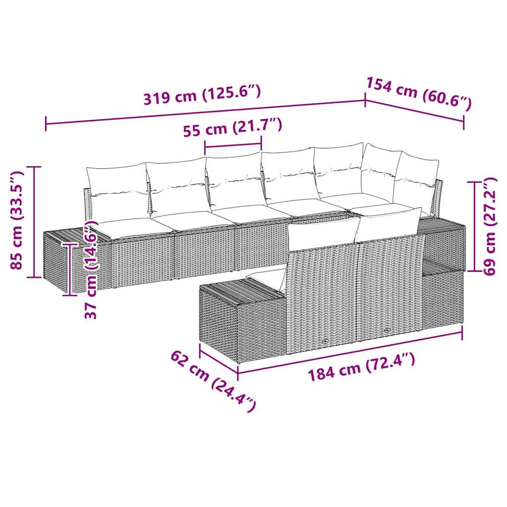 Gartensofa-set mit Kissen 8 pcs Schwarz und Creme Poly-Rattan