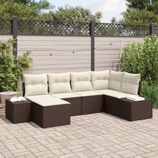 Gartensofa-set mit Kissen 6 pcs Schwarz und Creme Poly-Rattan