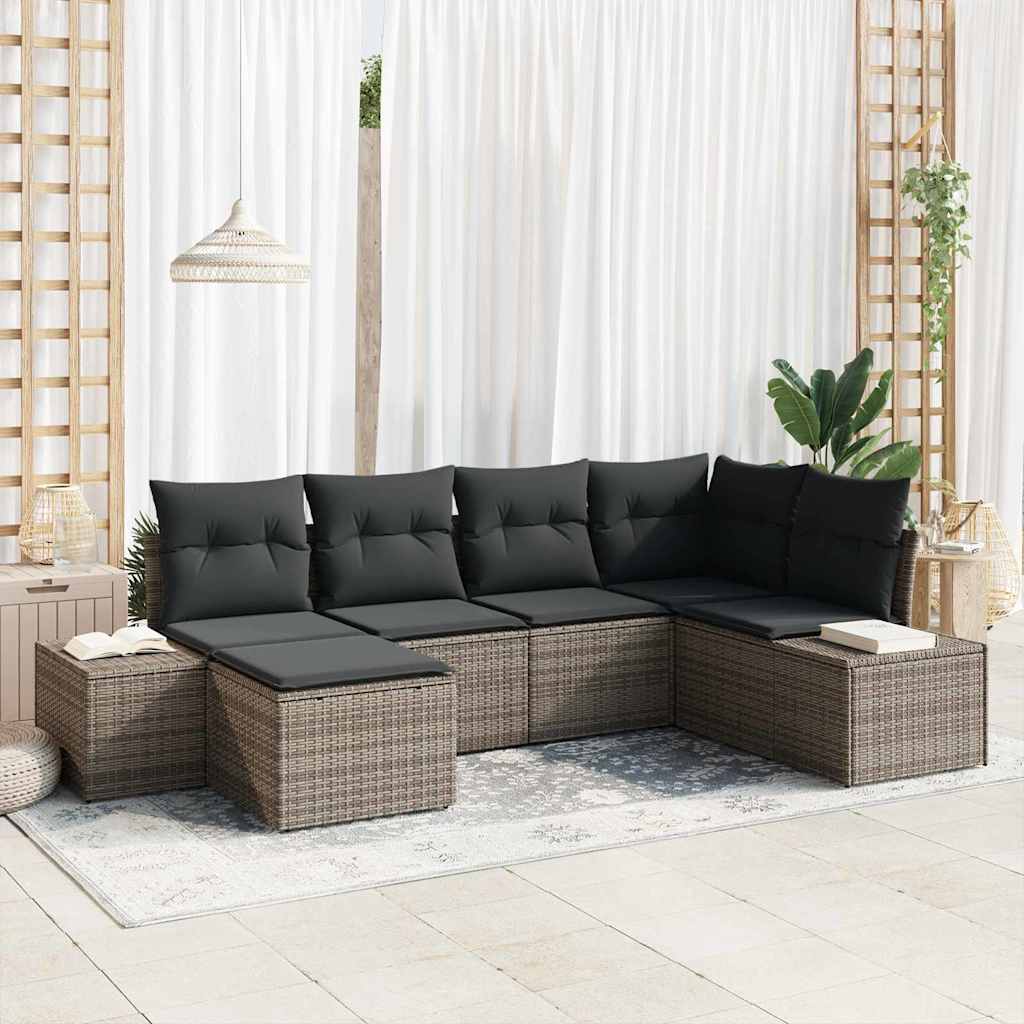 Gartensofa-set mit Kissen 6 pcs Schwarz und Creme Poly-Rattan