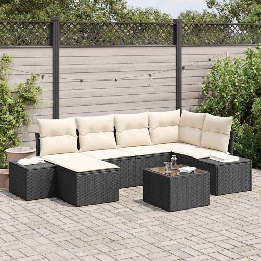 Gartensofa-set mit Kissen 6 pcs Schwarz und Creme Poly-Rattan