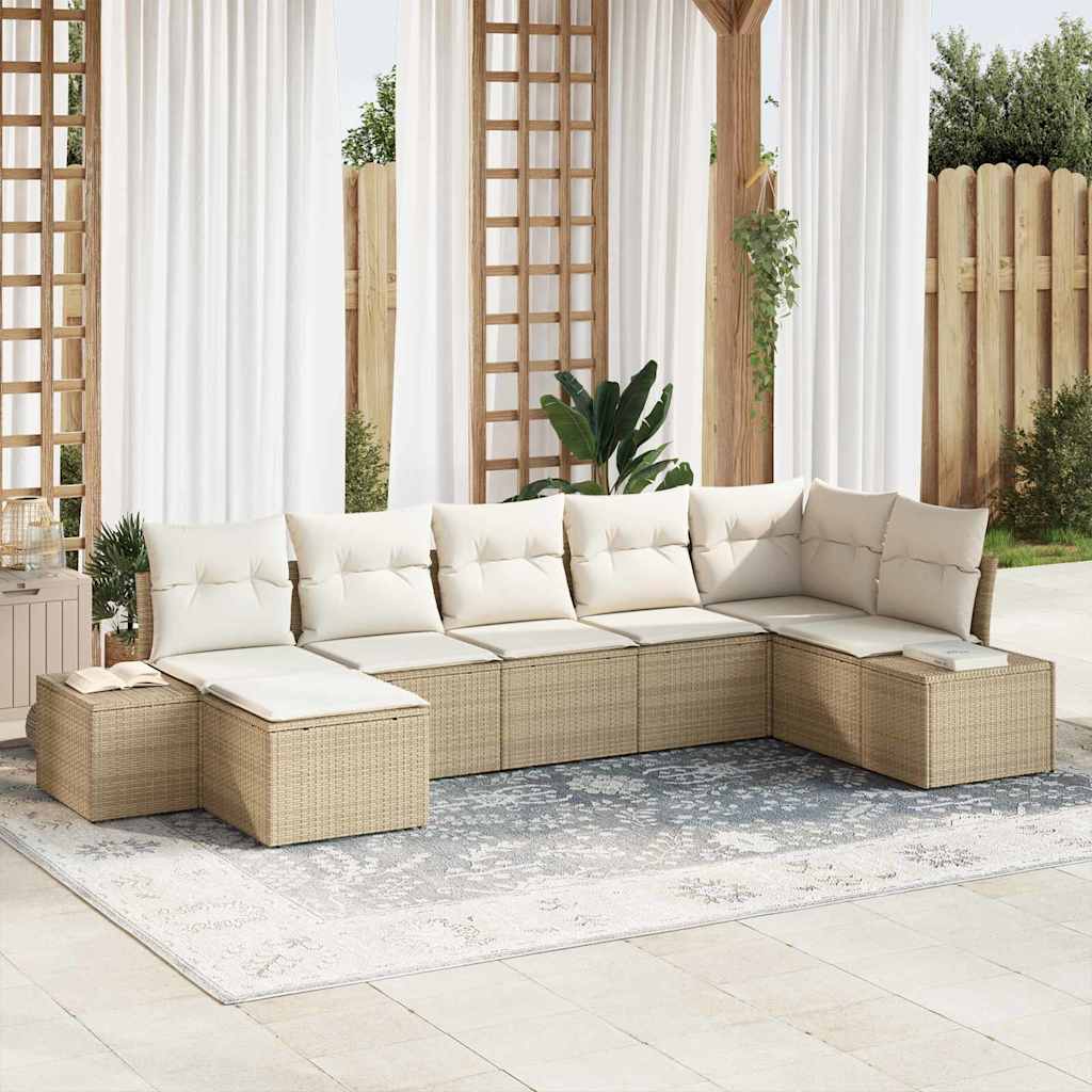 Gartensofa-set mit Kissen 7 pcs Schwarz Poly-Rattan