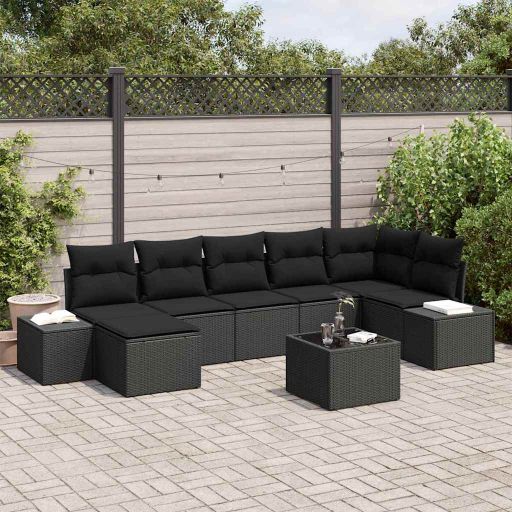 Gartensofa-set mit Kissen 7 pcs Schwarz Poly-Rattan