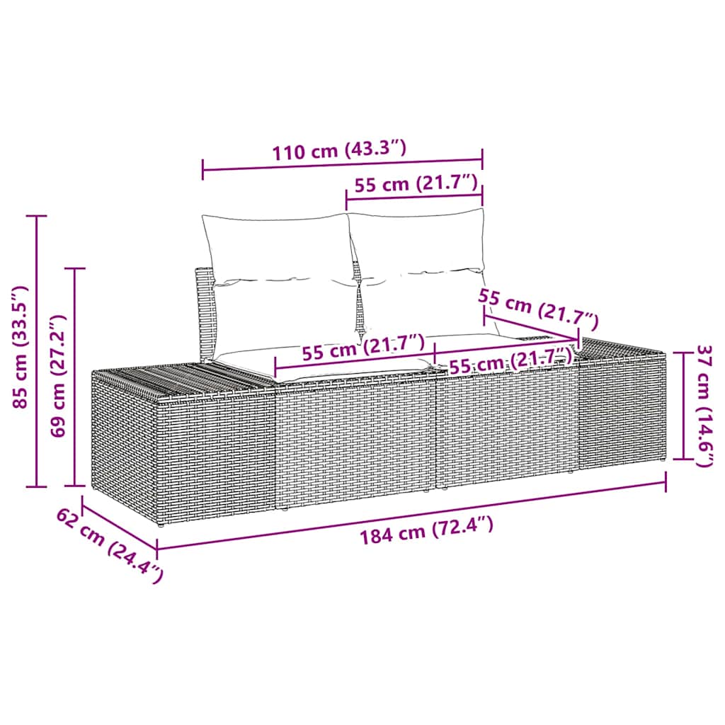 Gartensofa-set mit Kissen 6 pcs Schwarz Poly-Rattan