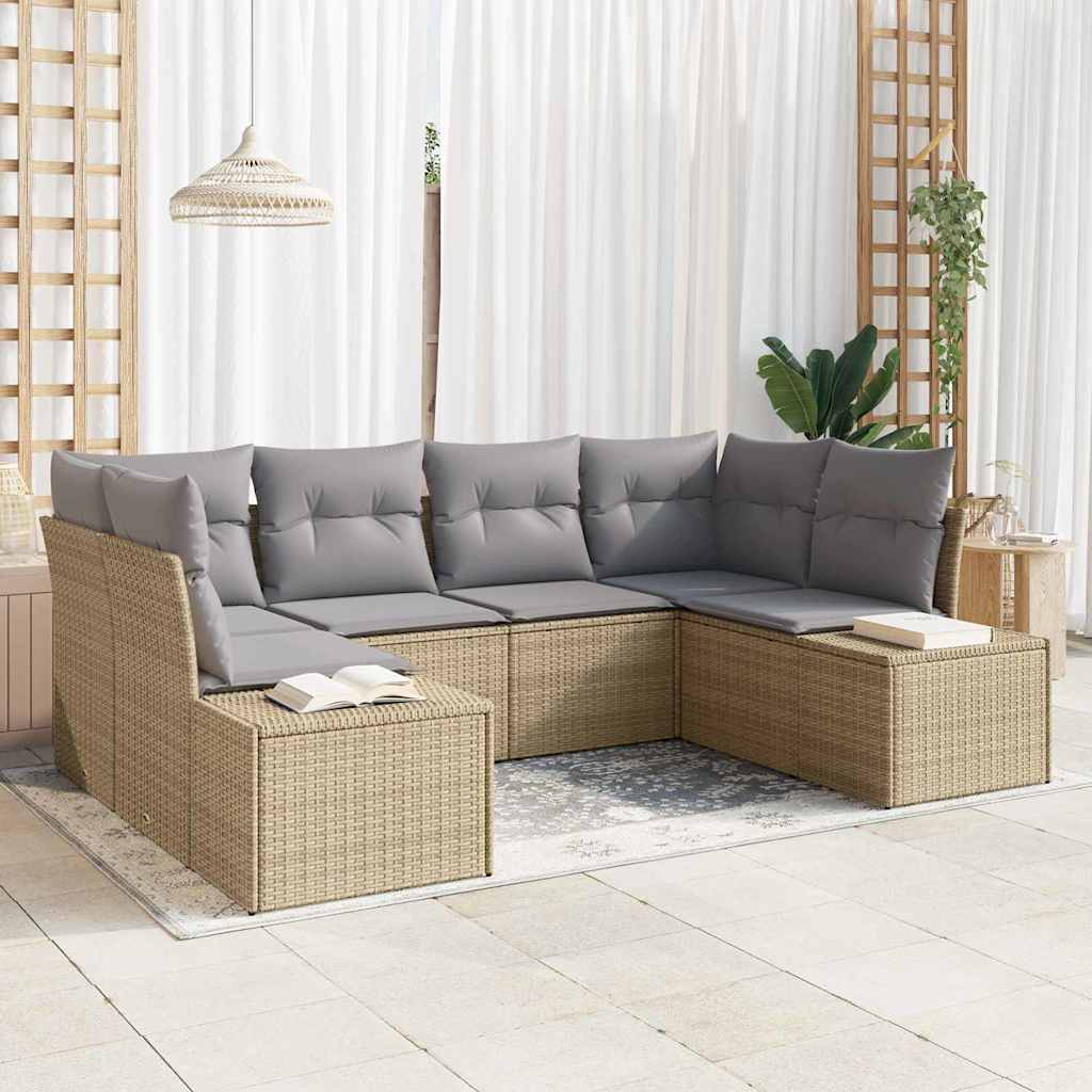 Gartensofa-set mit Kissen 6 pcs Schwarz Poly-Rattan