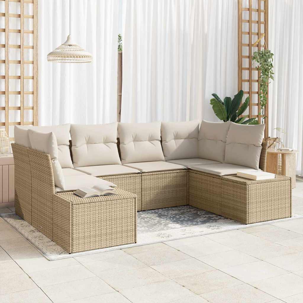 Gartensofa-set mit Kissen 6 pcs Schwarz Poly-Rattan