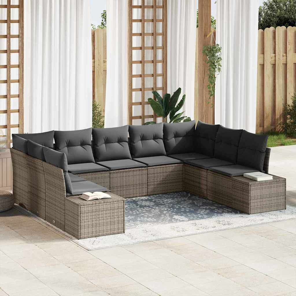 Gartensofa-set mit Kissen 9 pcs Schwarz Poly-Rattan