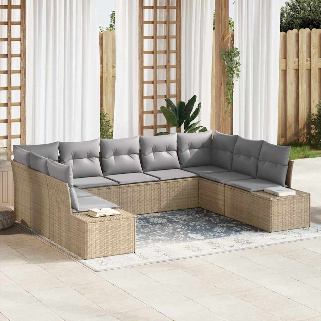 Gartensofa-set mit Kissen 9 pcs Schwarz Poly-Rattan