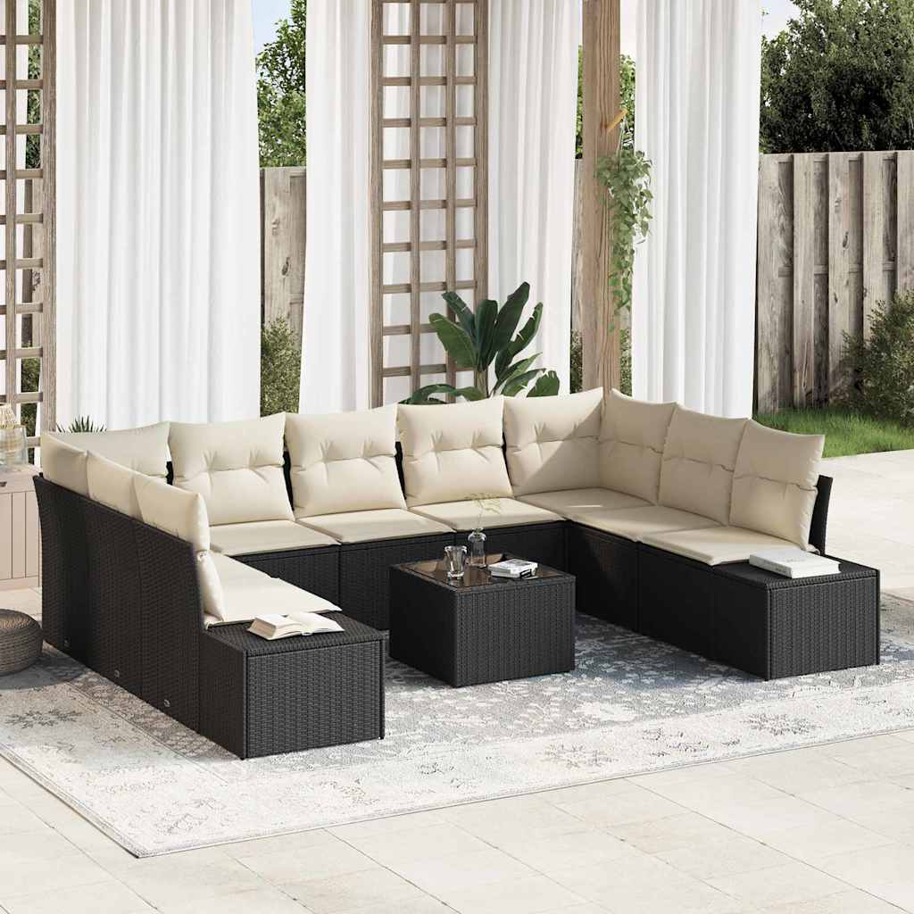Gartensofa-set mit Kissen 9 pcs Schwarz Poly-Rattan
