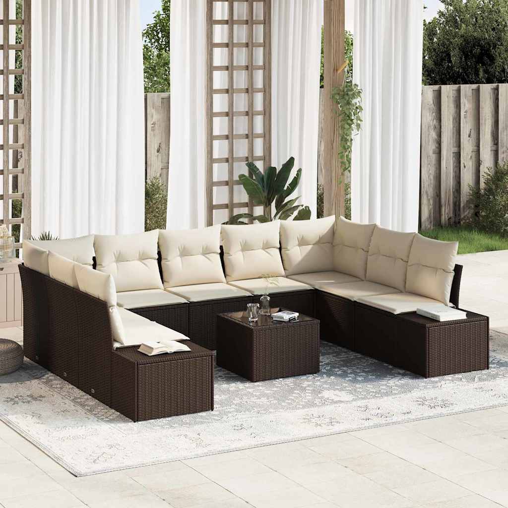 Gartensofa-set mit Kissen 9 pcs Schwarz Poly-Rattan
