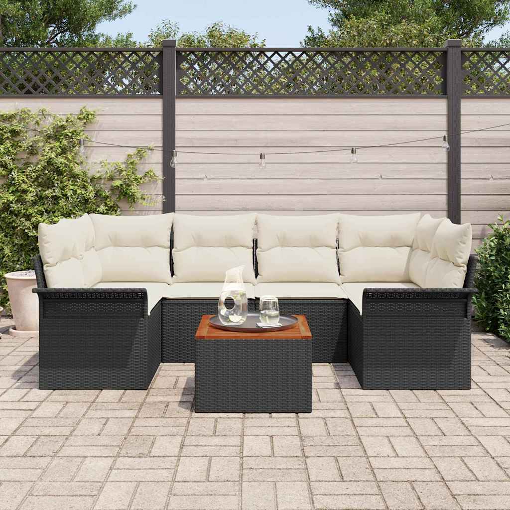 Garten-Sofa-Set 7 pcs Schwarz Poly Rattan