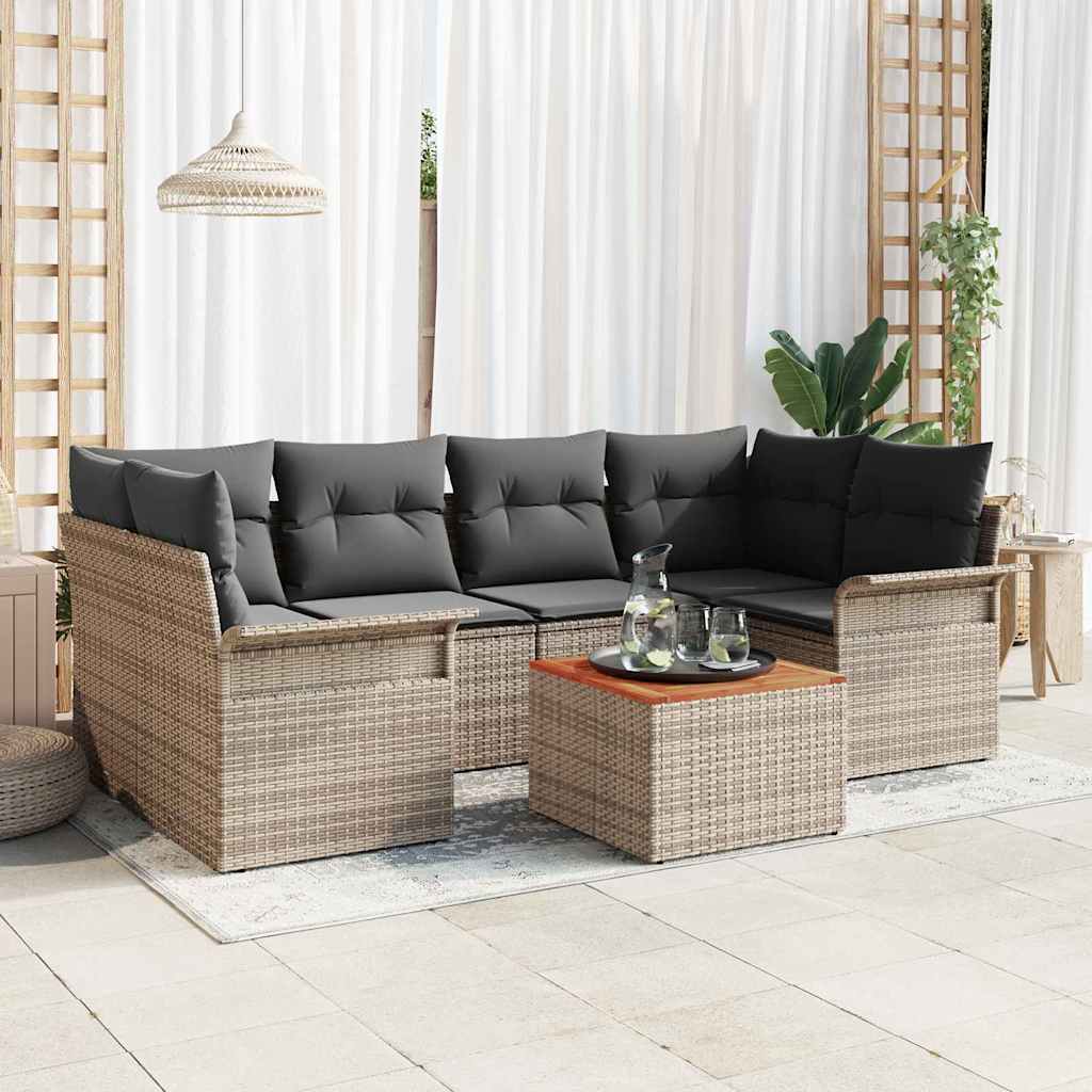 Garten-Sofa-Set 7 pcs Schwarz Poly Rattan