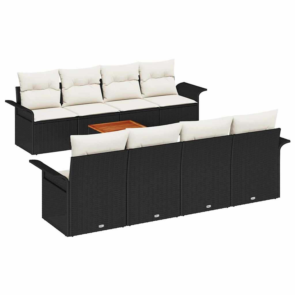 Gartensofa-set mit Kissen 9 pcs Schwarz Poly-Rattan