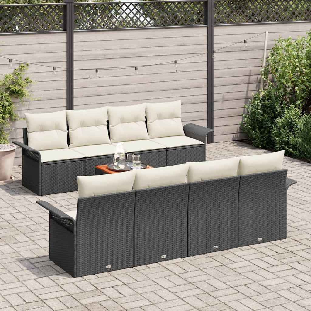 Gartensofa-set mit Kissen 9 pcs Schwarz Poly-Rattan