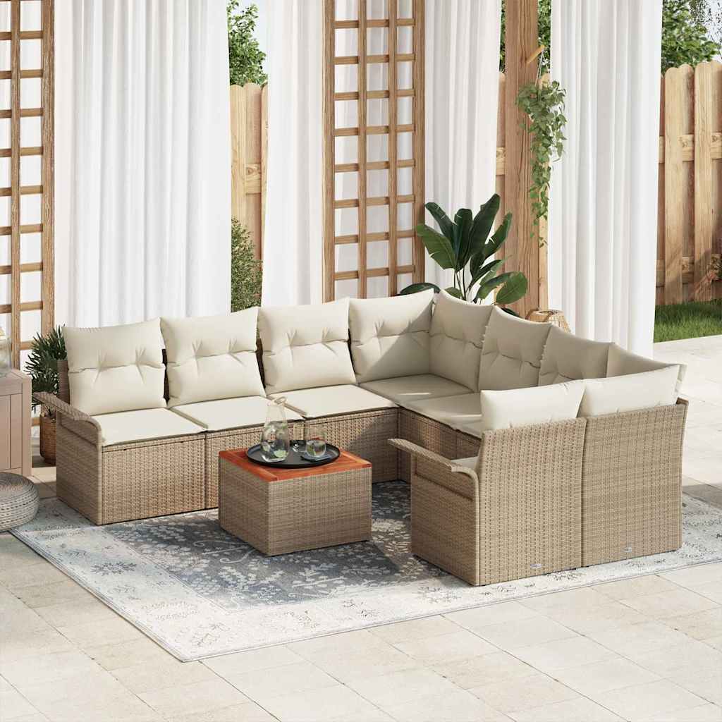 Gartensofa-set mit Kissen 9 pcs Schwarz Poly-Rattan