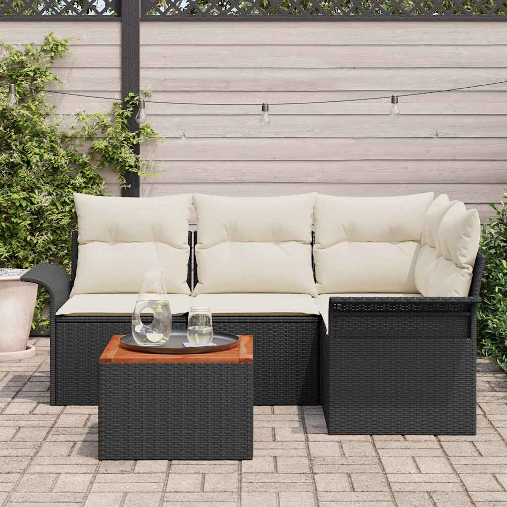 Gartensofa-set mit Kissen 5 pcs Schwarz Poly-Rattan