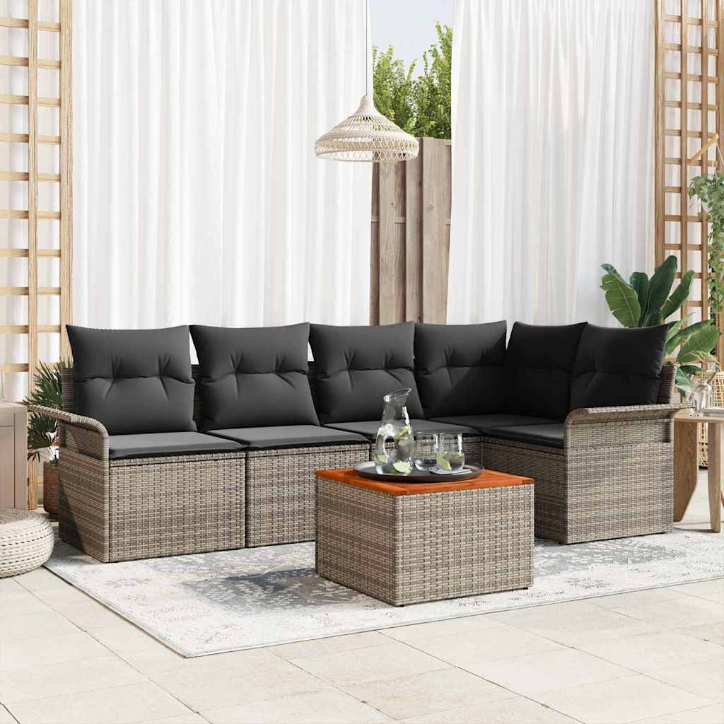 Gartensofa-set mit Kissen 6 pcs Schwarz Poly-Rattan