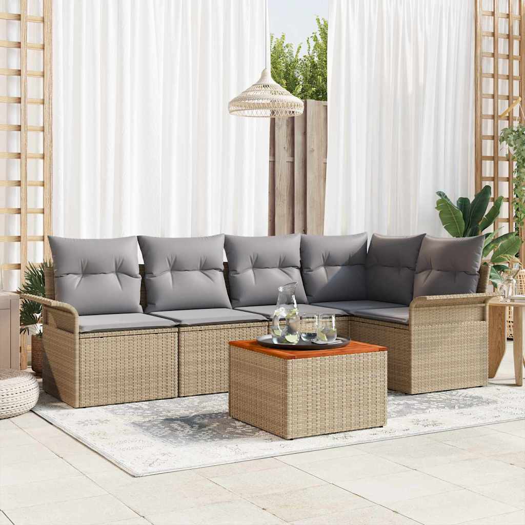 Gartensofa-set mit Kissen 6 pcs Schwarz Poly-Rattan