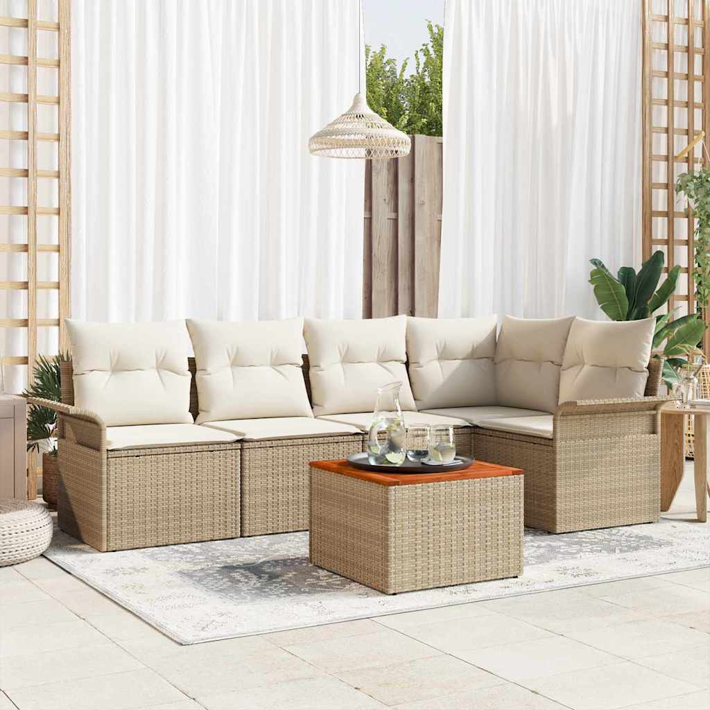 Gartensofa-set mit Kissen 6 pcs Schwarz Poly-Rattan