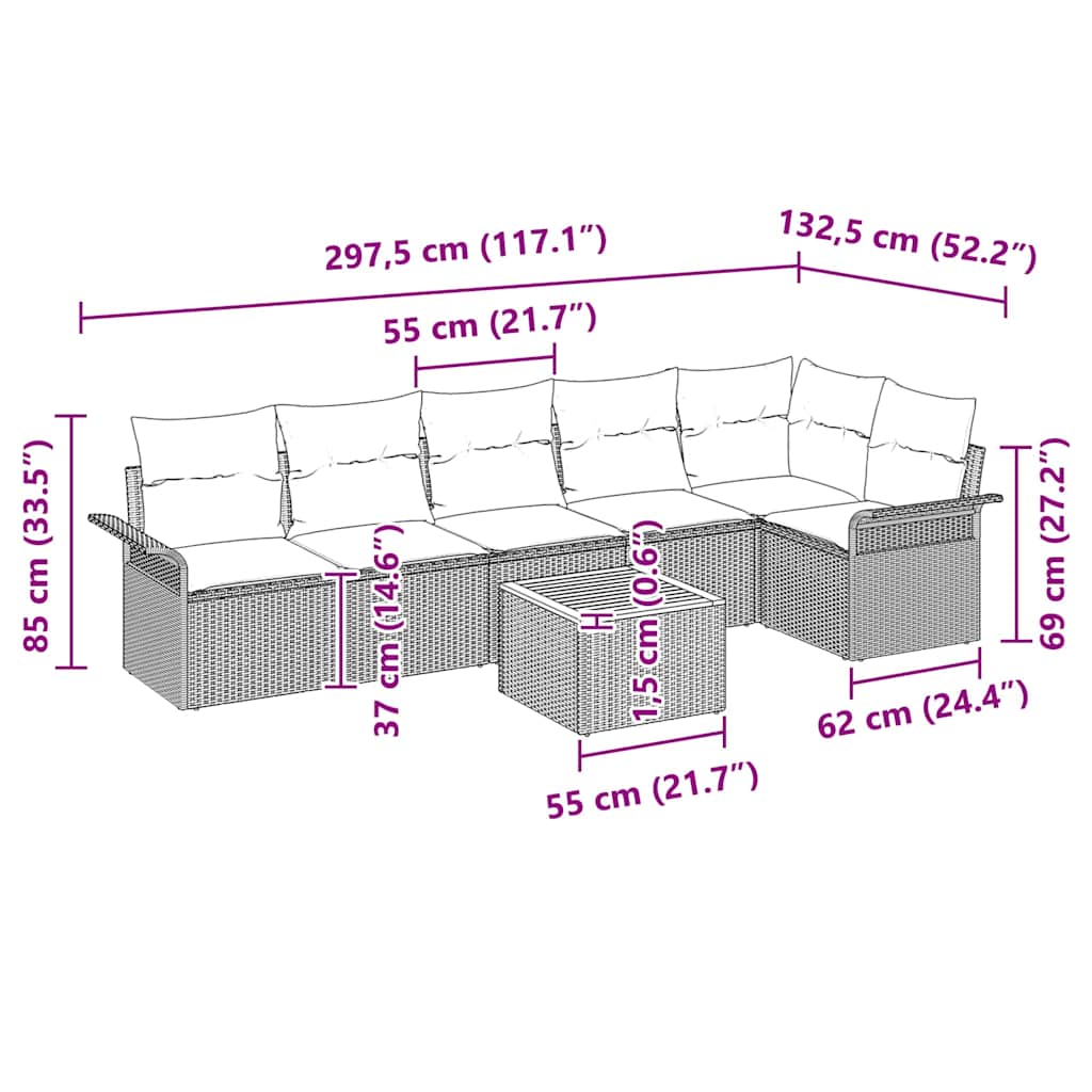 Garten-Sofa-Set 7 pcs Schwarz Poly Rattan