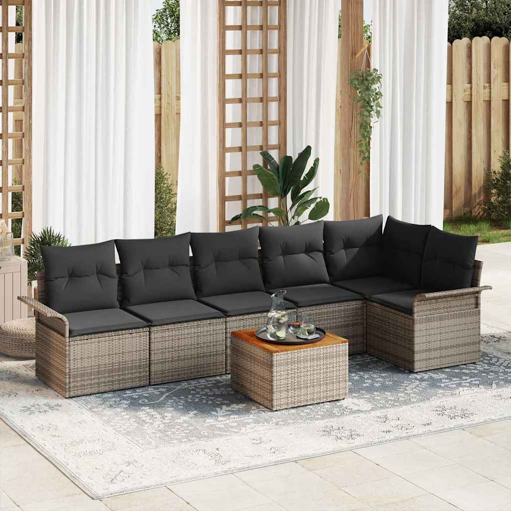 Garten-Sofa-Set 7 pcs Schwarz Poly Rattan