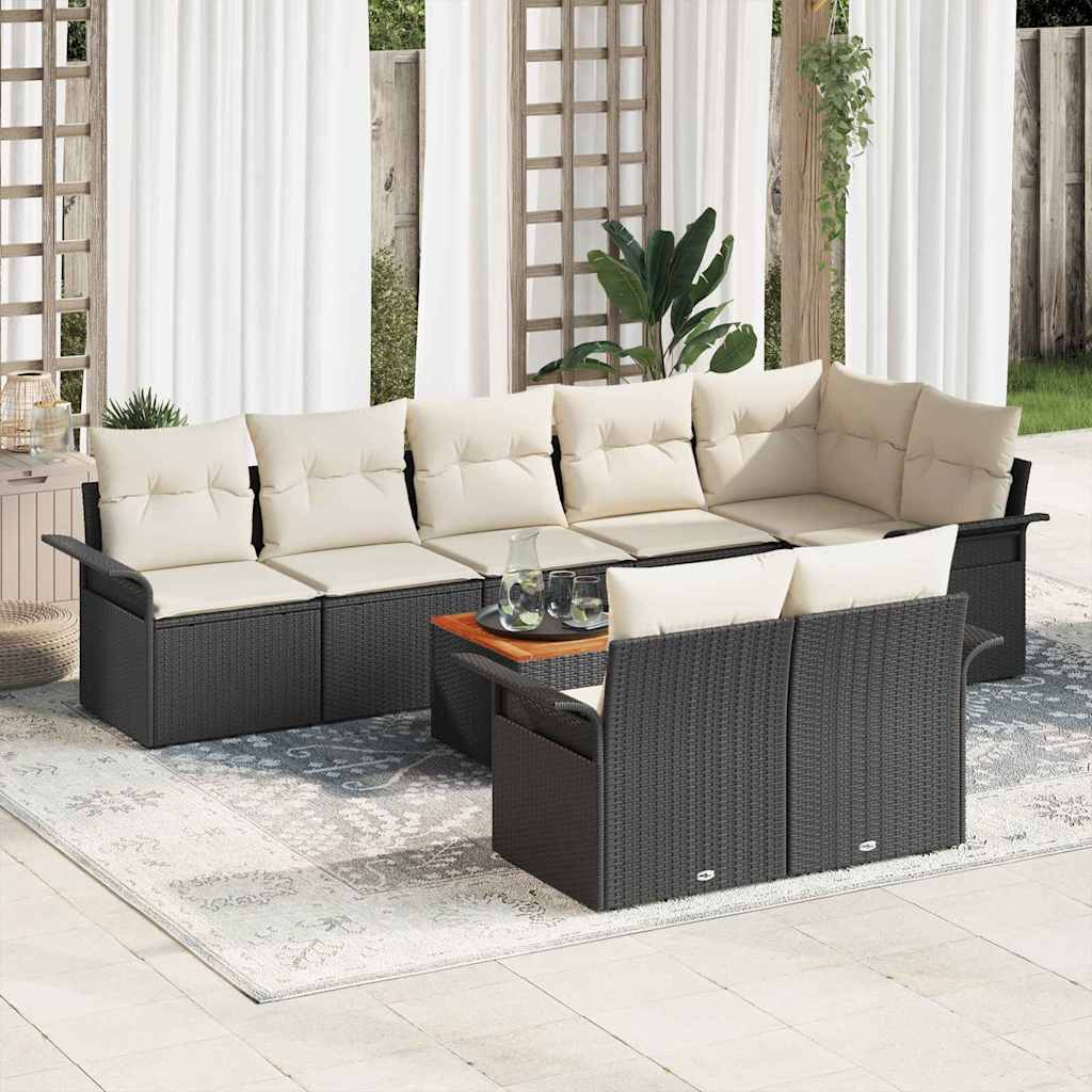 Gartensofa-set mit Kissen 9 pcs Schwarz Poly-Rattan