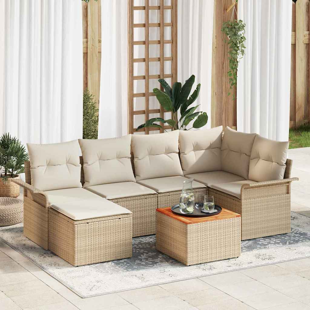 Gartensofa-set mit Kissen 7 pcs Schwarz Poly-Rattan