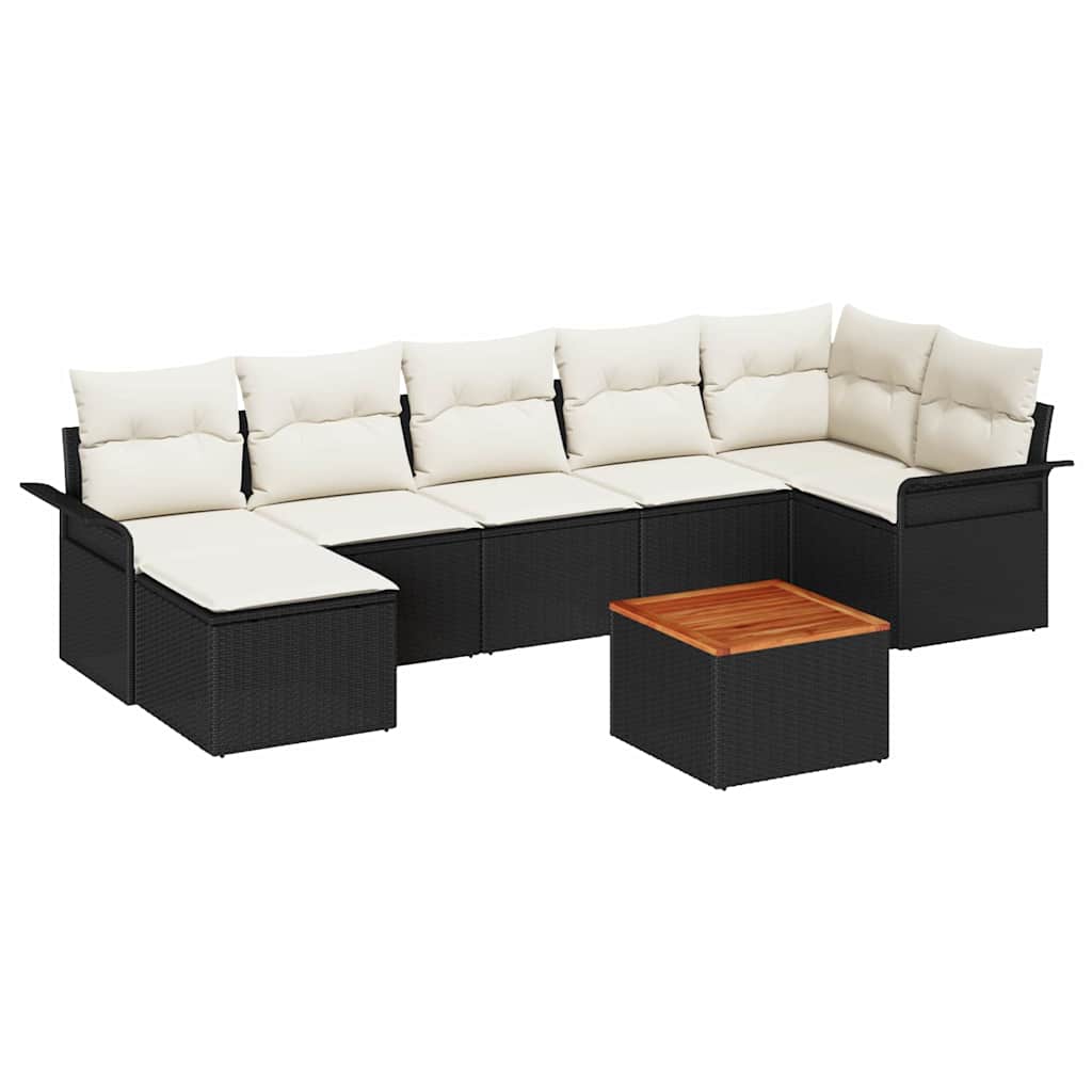 Gartensofa-set mit Kissen 8 pcs Schwarz Poly-Rattan