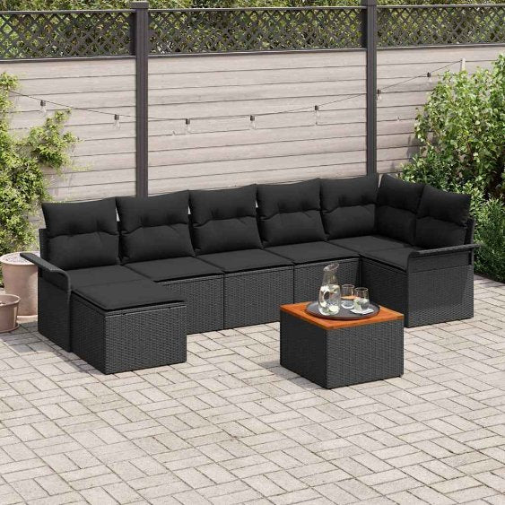Gartensofa-set mit Kissen 8 pcs Schwarz Poly-Rattan