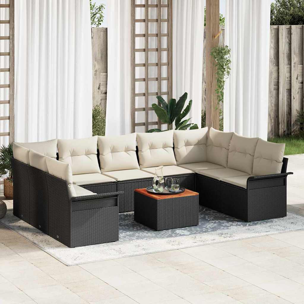 Garten-Sofa-Set 10 pcs Schwarz Poly Rattan