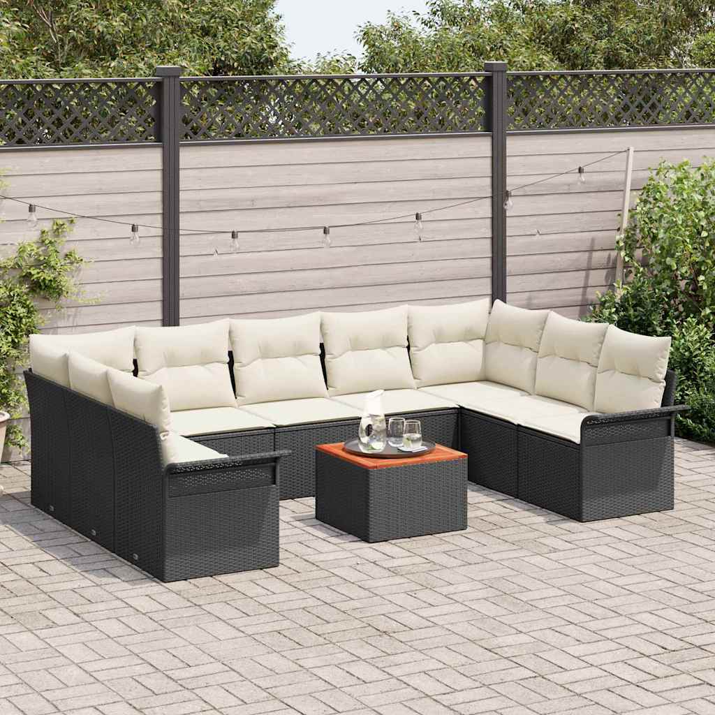 Garten-Sofa-Set 10 pcs Schwarz Poly Rattan