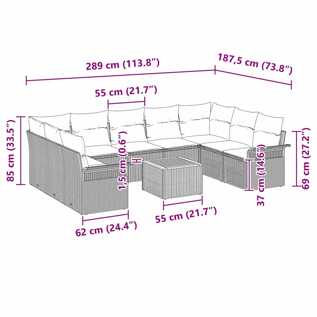Garten-Sofa-Set 10 pcs Schwarz Poly Rattan