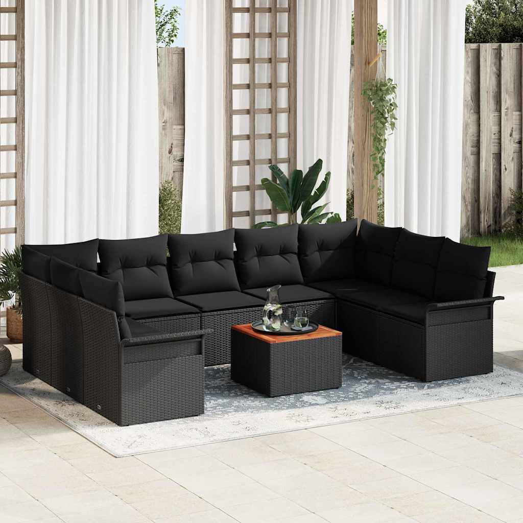 Garten-Sofa-Set 10 pcs Schwarz Poly Rattan