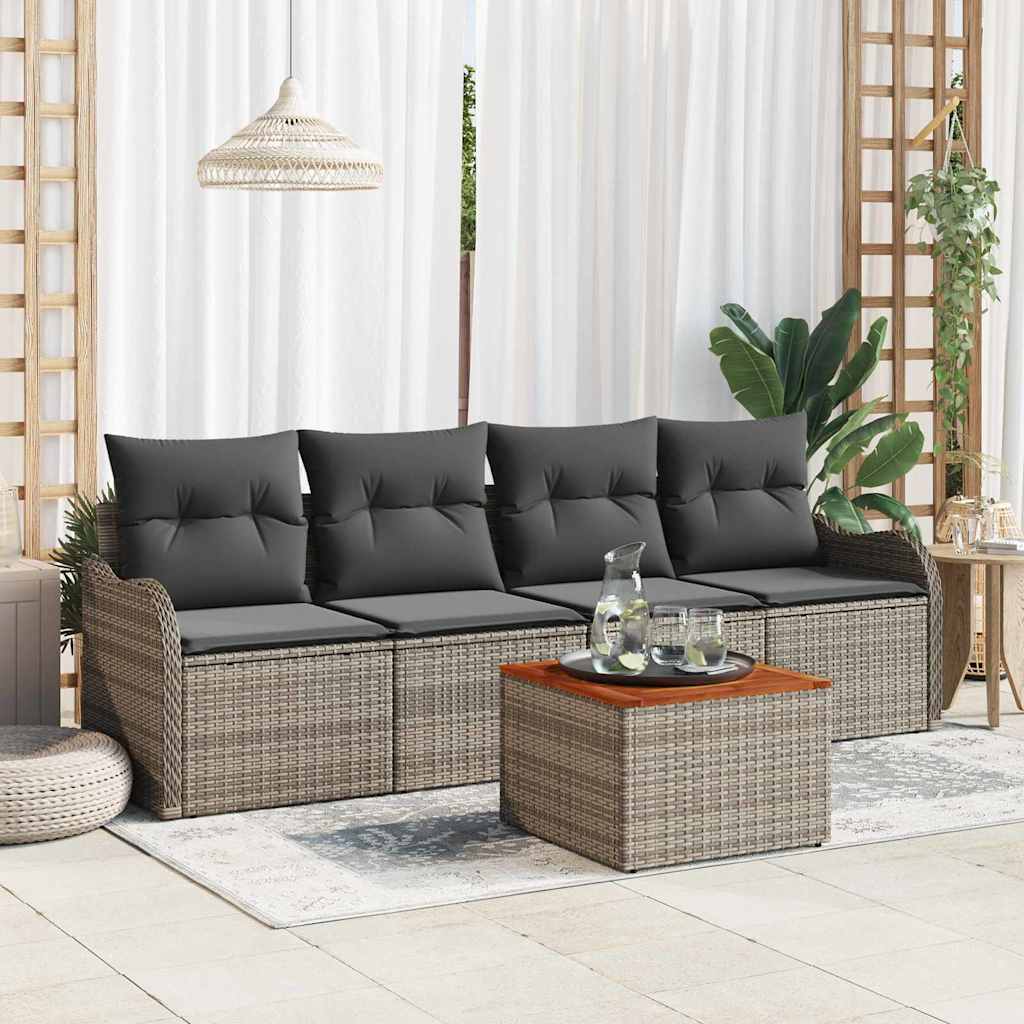 Gartensofa-set mit Kissen 5 pcs Schwarz Poly-Rattan