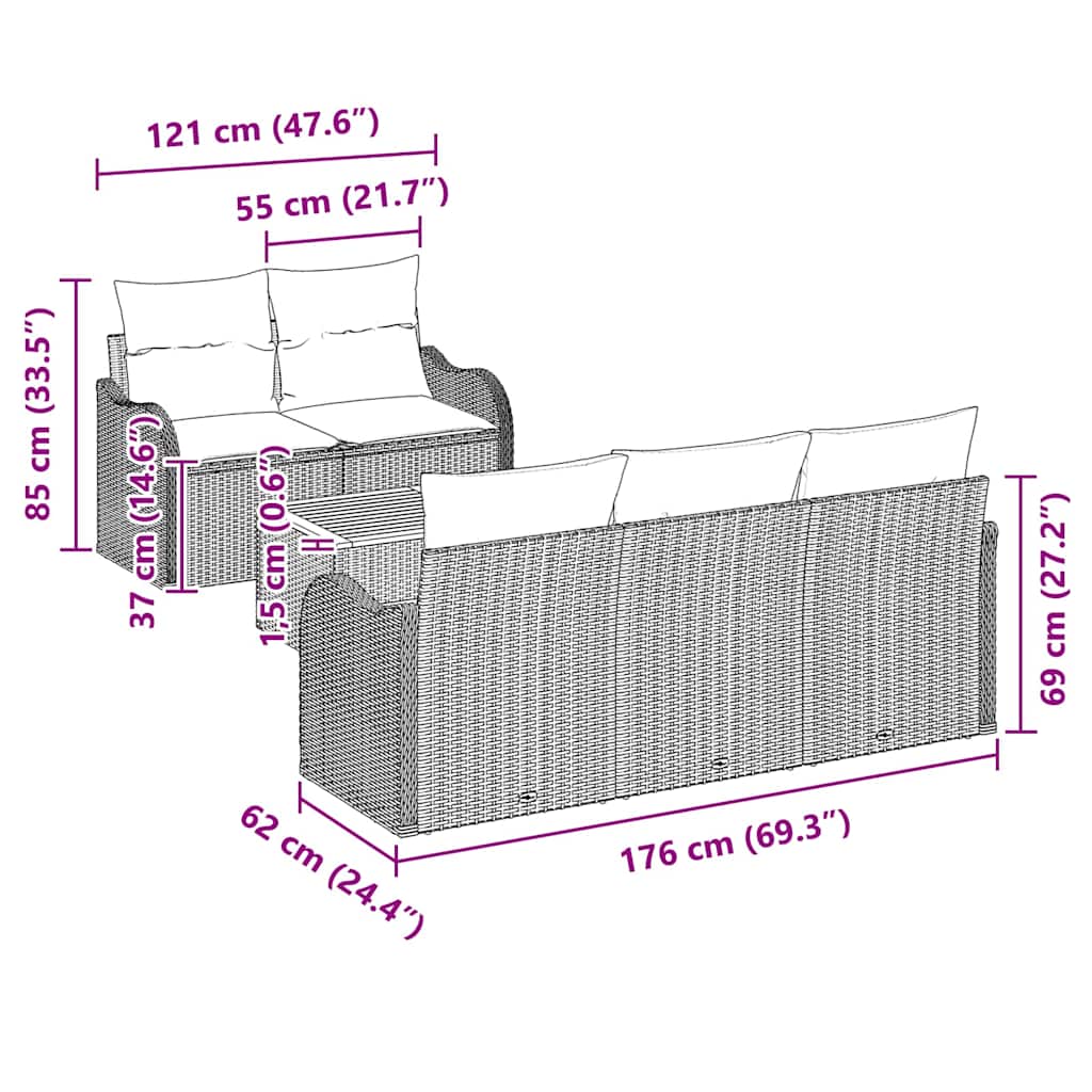 Gartensofa-set mit Kissen 6 pcs Schwarz Poly-Rattan