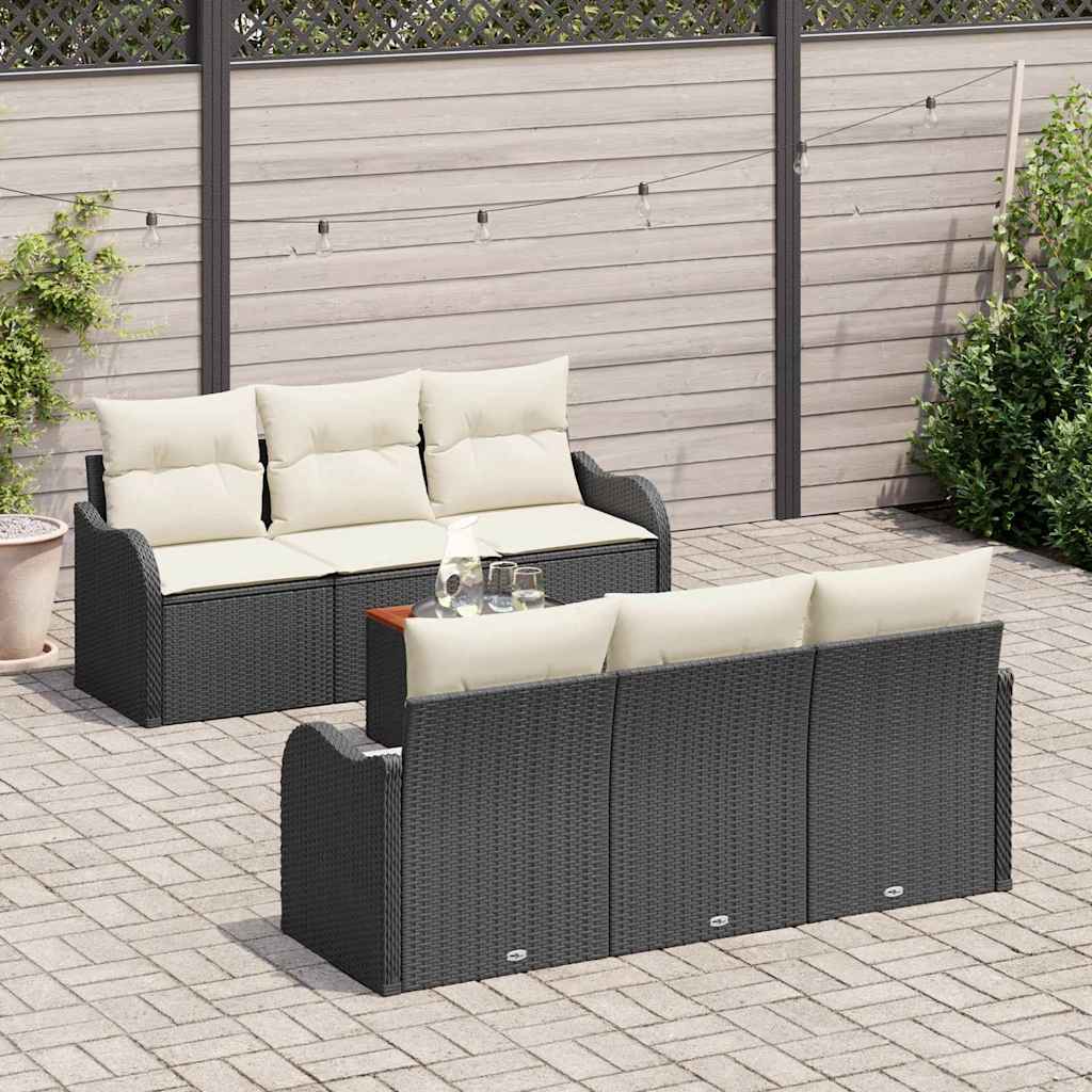 Gartensofa-set mit Kissen 7 pcs Schwarz Poly-Rattan