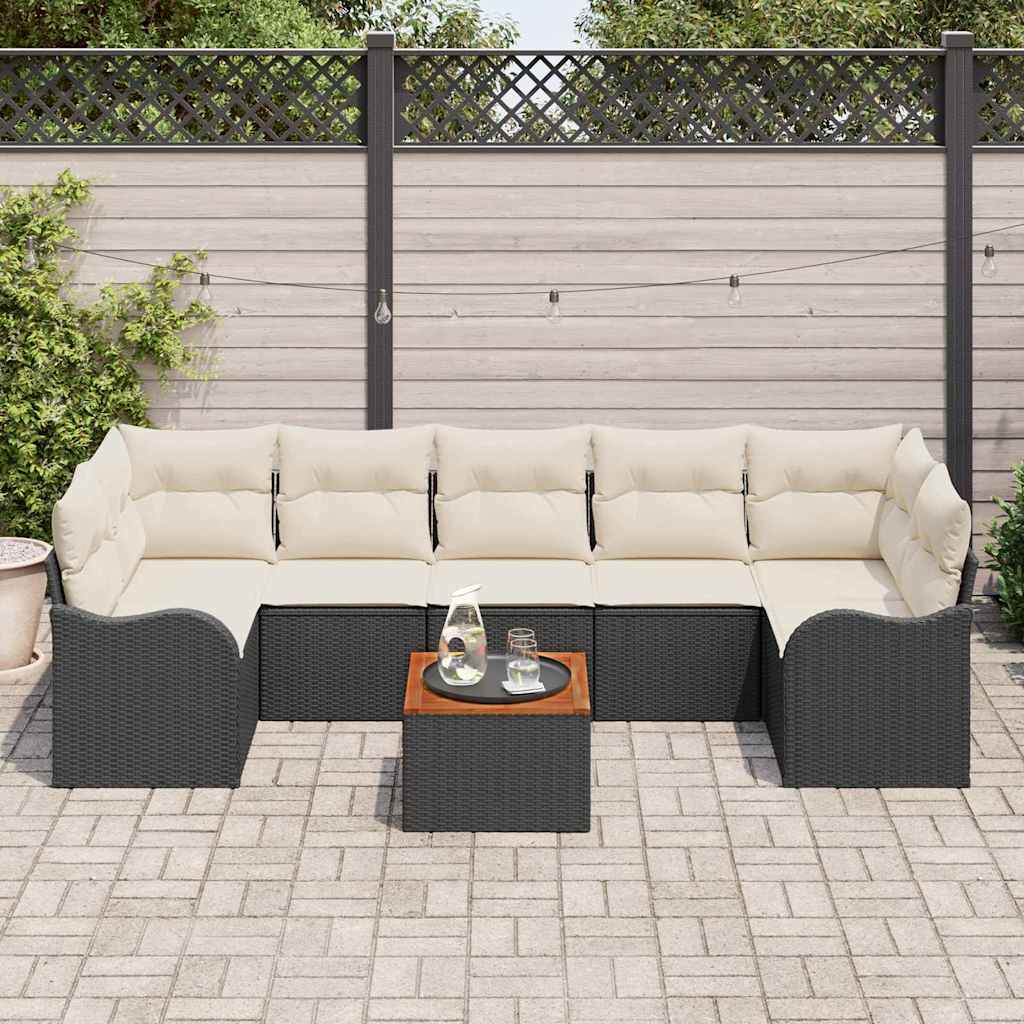 Gartensofa-set mit Kissen 8 pcs Schwarz Poly-Rattan