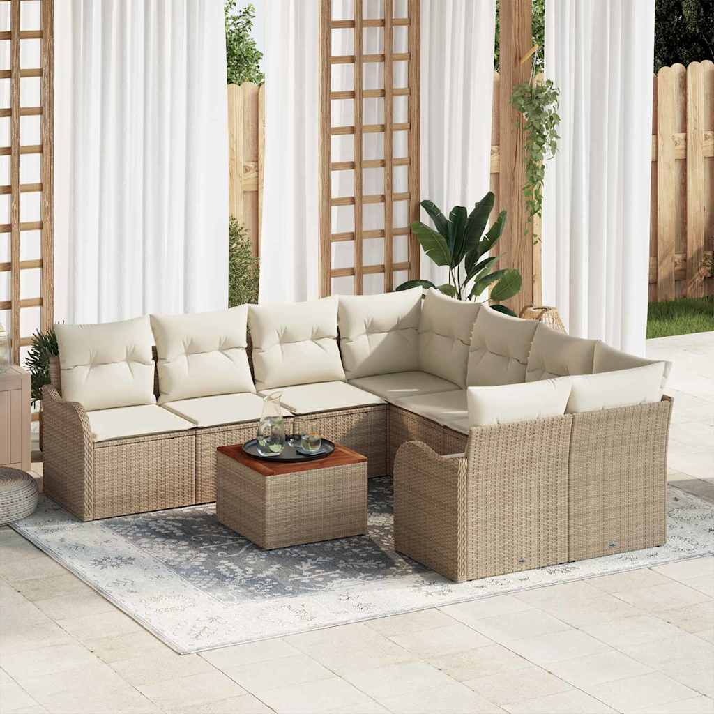 Gartensofa-set mit Kissen 9 pcs Schwarz Poly-Rattan