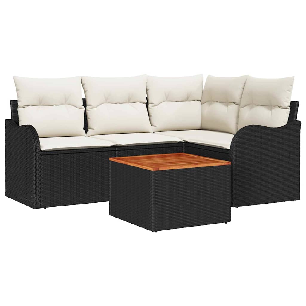 Gartensofa-set mit Kissen 5 pcs Schwarz Poly-Rattan