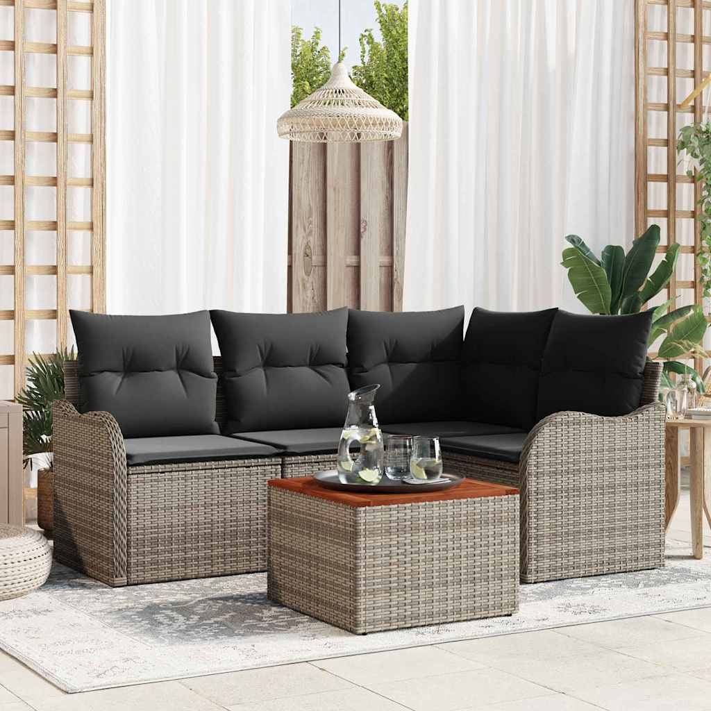 Gartensofa-set mit Kissen 5 pcs Schwarz Poly-Rattan