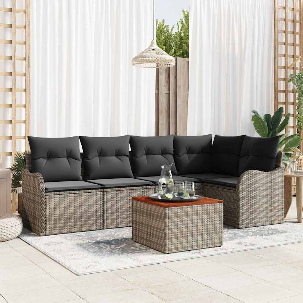 Gartensofa-set mit Kissen 6 pcs Schwarz Poly-Rattan