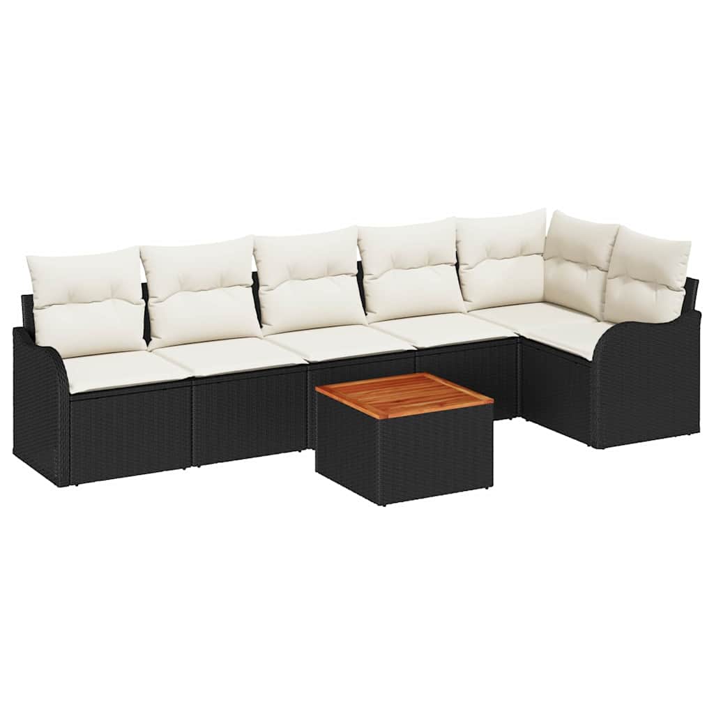 Gartensofa-set mit Kissen 7 pcs Schwarz Poly-Rattan