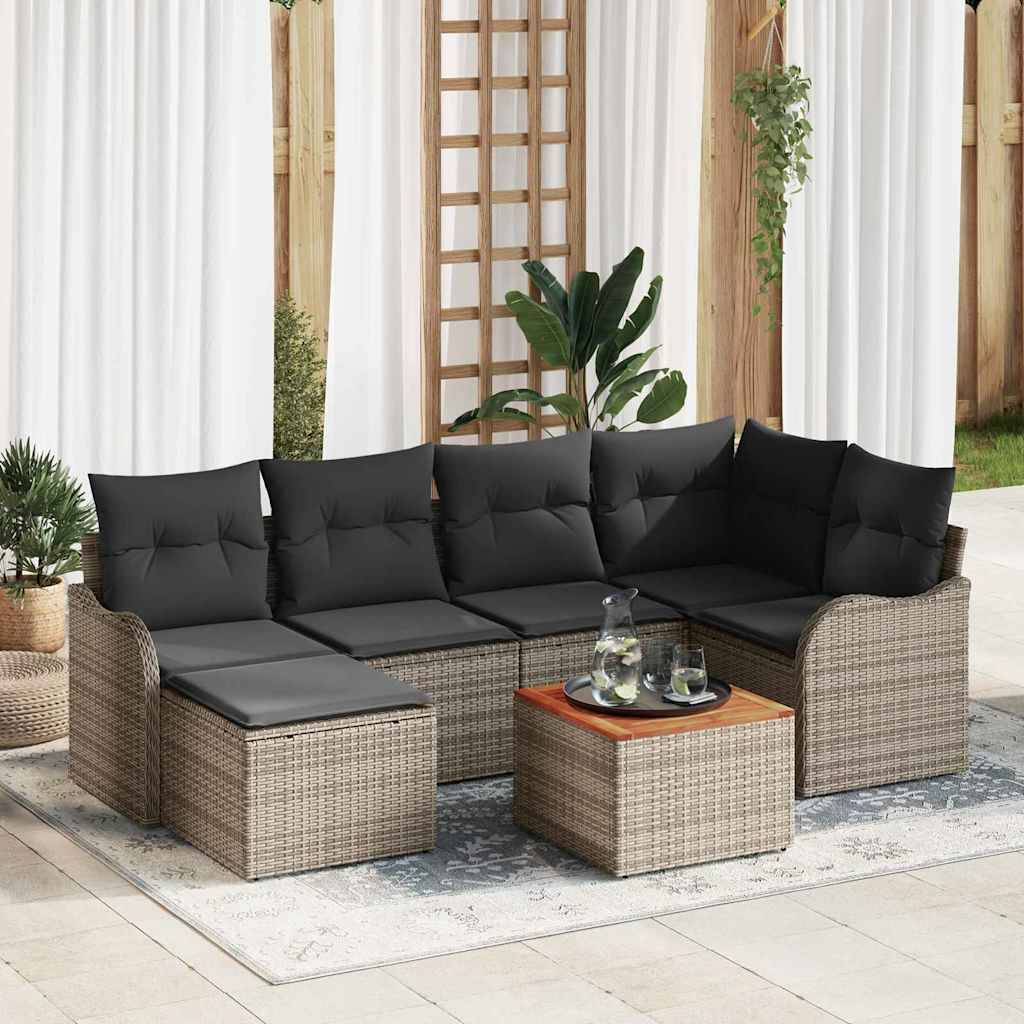 Garten-Sofa-Set 7 pcs Schwarz Poly Rattan