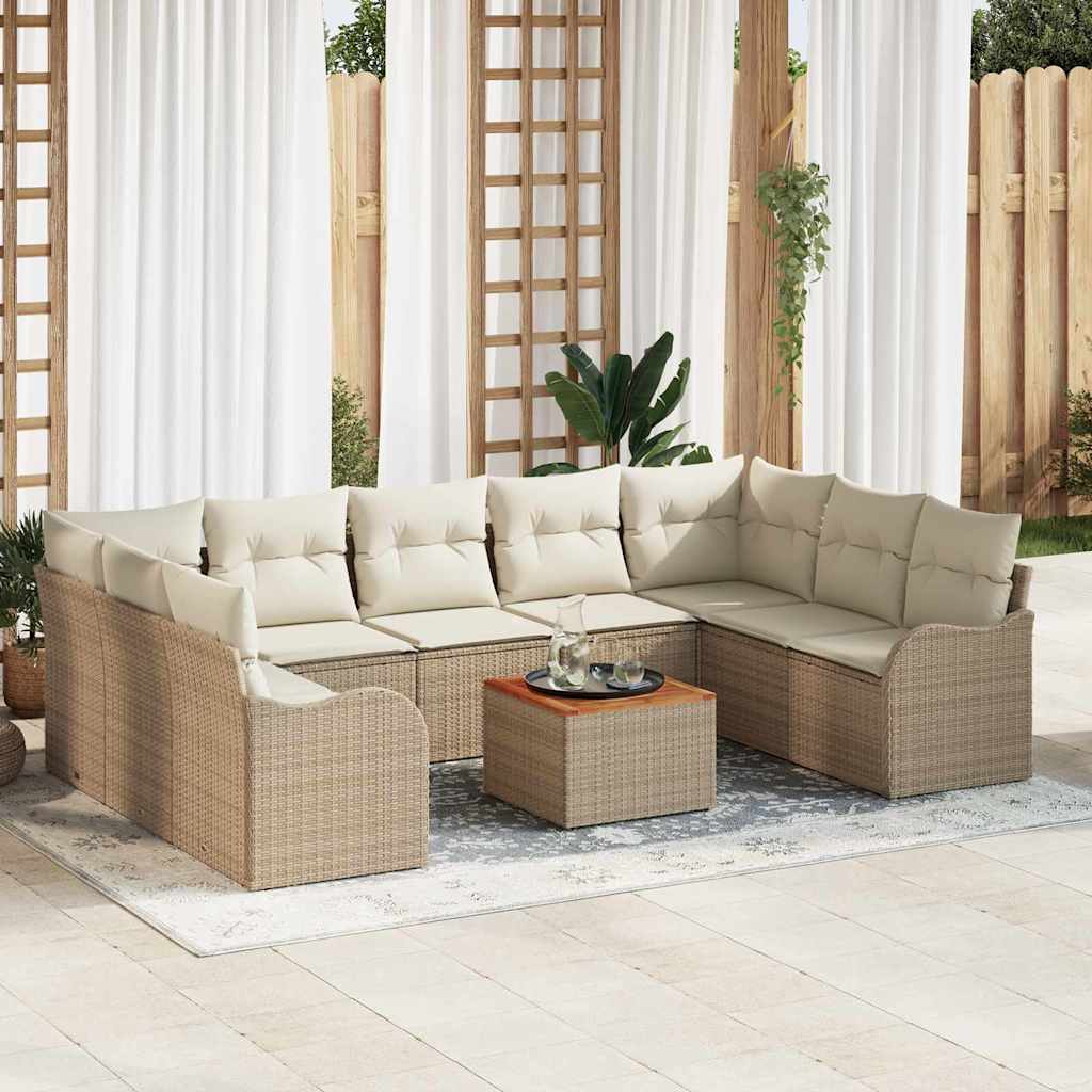 Gartensofa-set mit Kissen 10 pcs Schwarz Poly-Rattan