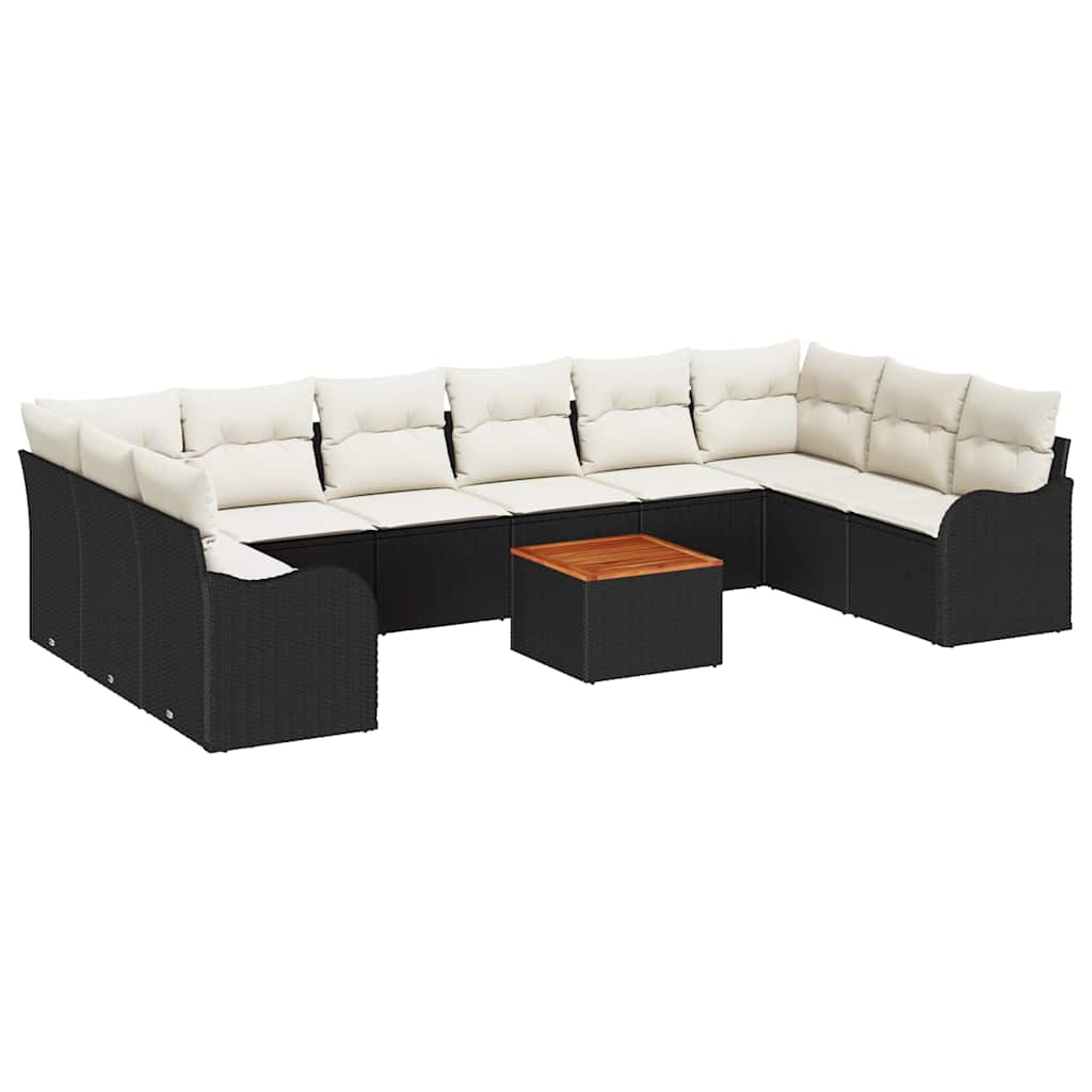 Gartensofa-set mit Kissen 11 pcs Schwarz Poly-Rattan