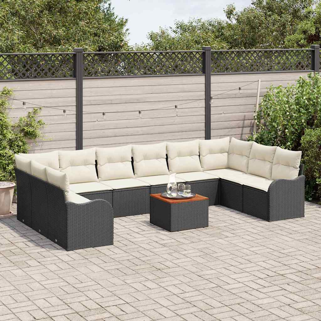 Gartensofa-set mit Kissen 11 pcs Schwarz Poly-Rattan