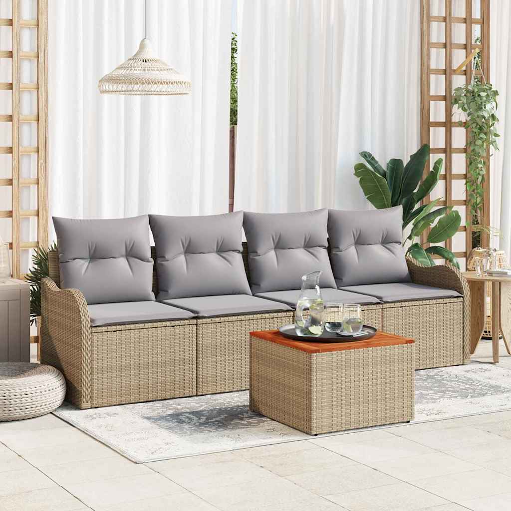 Gartensofa-set mit Kissen 5 pcs Schwarz Poly-Rattan